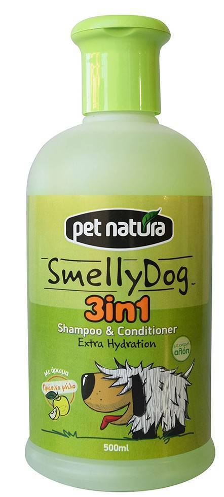 ΣΑΜΠΟΥΑΝ ΣΚΥΛΟΥ SMELLY DOG 3ΙΝ1 ΠΡΑΣΙΝΟ ΜΗΛΟ 500ML PET NATURA