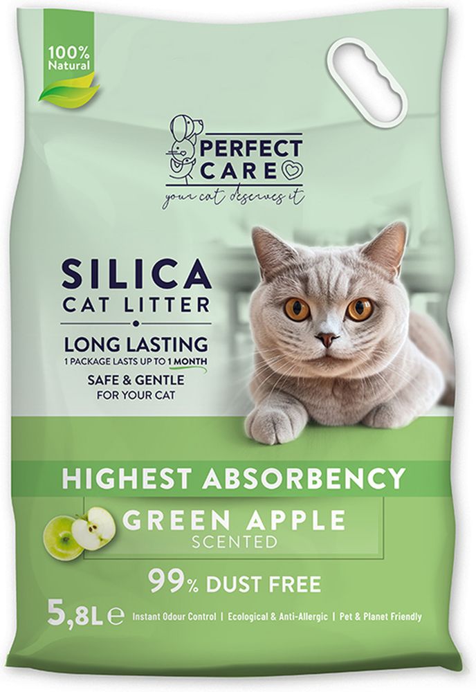 PERFECT CARE ΚΡΥΣΤΑΛΛΙΚΗ ΑΜΜΟΣ PERFECT CARE SILICA CAT LITTER ΠΡΑΣΙΝΟ ΜΗΛΟ 5.8LT