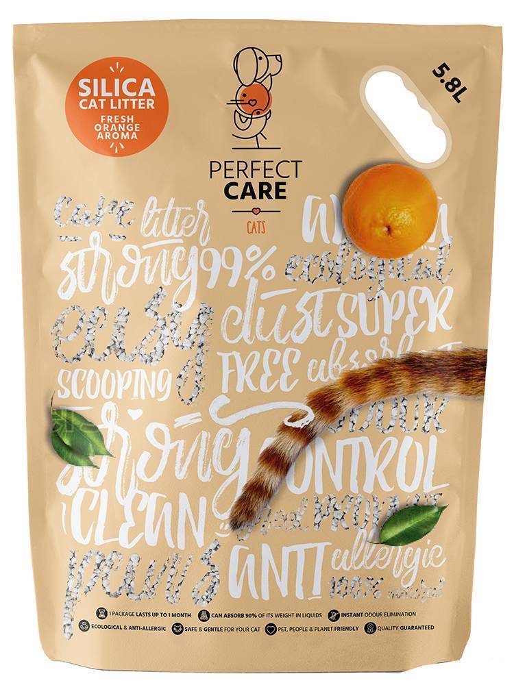 ΚΡΥΣΤΑΛΛΙΚΗ ΑΜΜΟΣ PERFECT CARE SILICA CAT LITTER ΠΟΡΤΟΚΑΛΙ 5.8LT PERFECT CARE