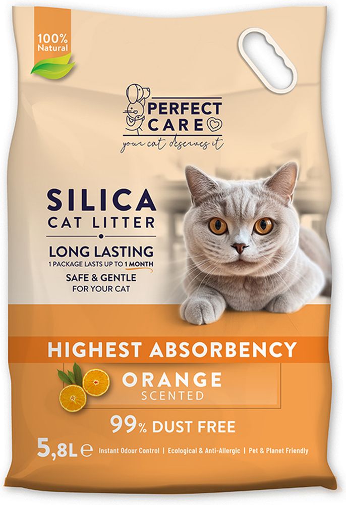 PERFECT CARE ΚΡΥΣΤΑΛΛΙΚΗ ΑΜΜΟΣ PERFECT CARE SILICA CAT LITTER ΠΟΡΤΟΚΑΛΙ 5.8LT