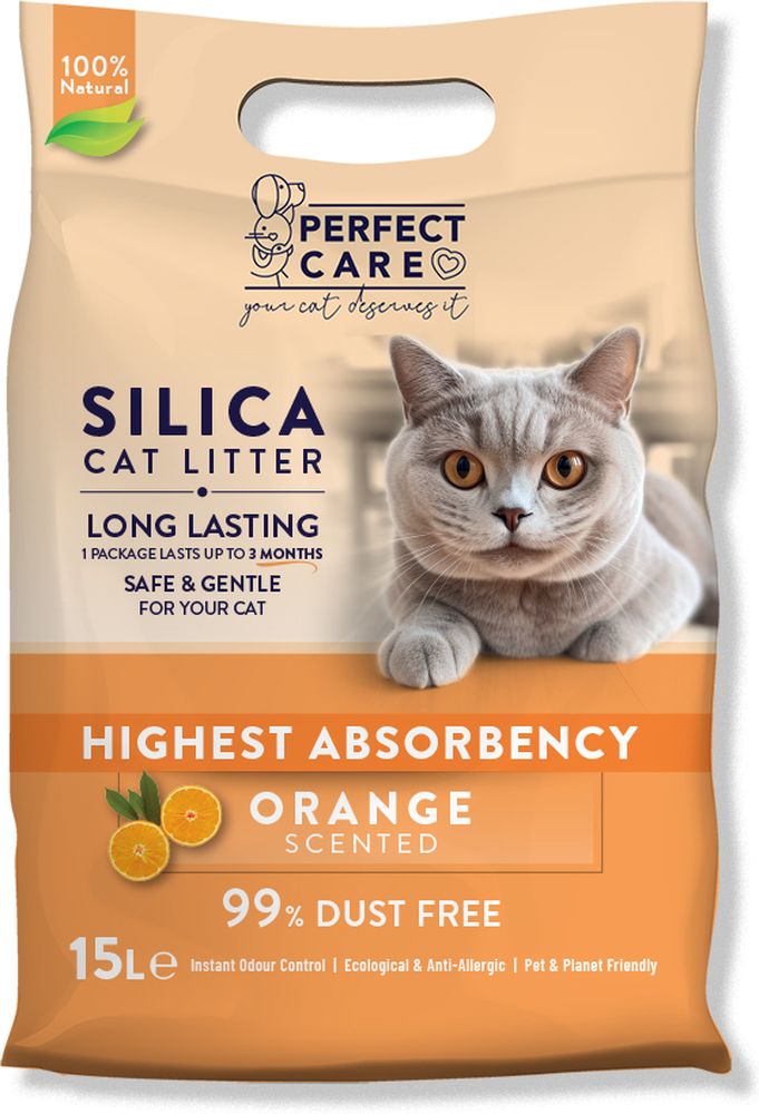 ΚΡΥΣΤΑΛΛΙΚΗ ΑΜΜΟΣ PERFECT CARE SILICA CAT LITTER ΠΟΡΤΟΚΑΛΙ 15LT