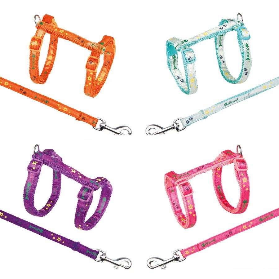 ΣΕΤ TRIXIE ΣΑΜΑΡΑΚΙ ΚΑΙ ΟΔΗΓΟΣ ΓΙΑ ΓΑΤΑΚΙΑ ME ΣΧΕΔΙΟ ΨΑΡΑΚΙΑ ΡΟΖ 23-39CM TRIXIE