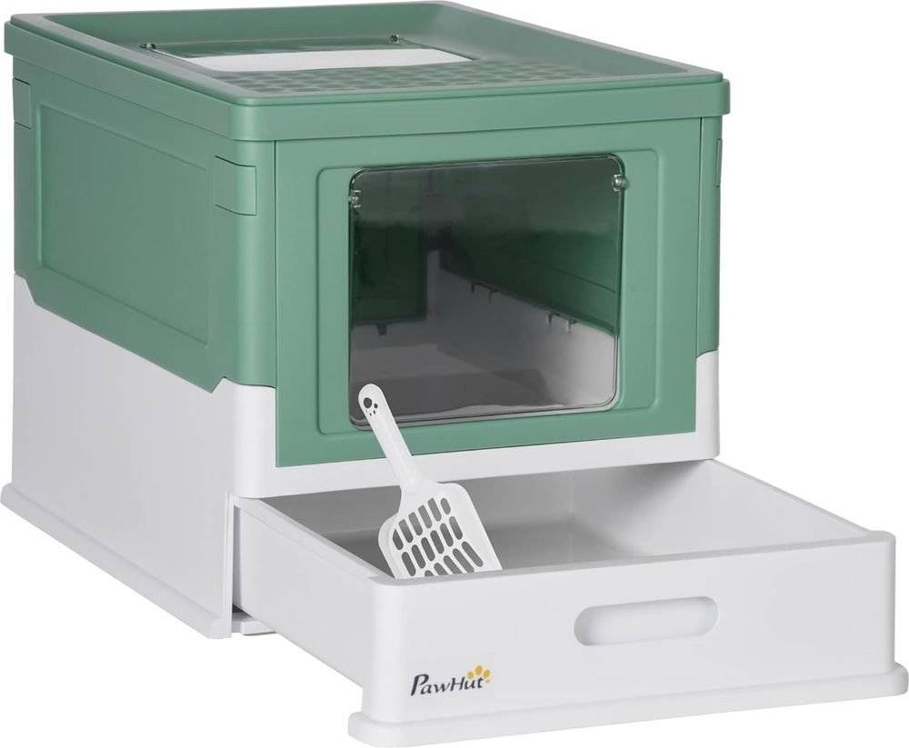 ΤΟΥΑΛΕΤΑ ΓΑΤΑΣ PAWHUT ΚΛΕΙΣΤΗ ΜΕ ΦΤΥΑΡΑΚΙ ΛΕΥΚΗ-ΠΡΑΣΙΝΗ 47.5X35.5X36.7CM PAWHUT