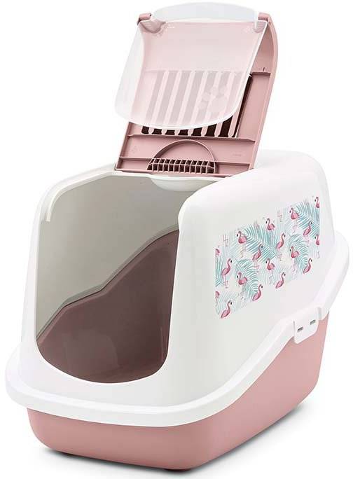 ΤΟΥΛΕΤΑ ΓΑΤΑΣ SAVIC NESTOR IMPRESSION FLAMINGO ΛΕΥΚΟ ΡΟΖ 56X39X38.5CM