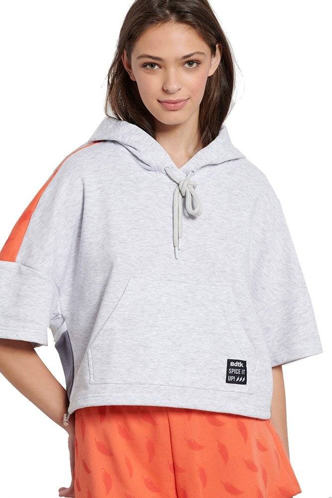 BODYTALK ΜΠΛΟΥΖΑ ΜΕ ΚΟΥΚΟΥΛΑ BODYTALK CROPPED ΓΚΡΙ ΑΝΟΙΚΤΟ ΜΕΛΑΝΖΕ