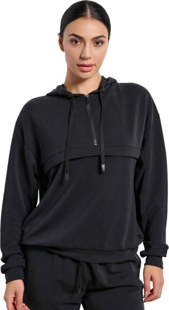 BODYTALK ΜΑΚΡΥΜΑΝΙΚΗ ΜΠΛΟΥΖΑ BODYTALK SCUBA HOODIE HALF ZIP ΜΑΥΡΗ
