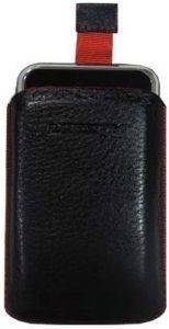 LEATHER POUCHE ANILINE CASE BLACK - RED SEW  APPLE IPHONE 3G / 3GS