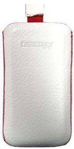 LEATHER POUCHE ANILINE CASE WHITE - RED SEW  APPLE IPHONE 3G / 3GS