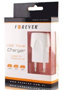FOREVER TRAVEL ADAPTER 1A WHITE WITH IPHONE 5 USB CABLE