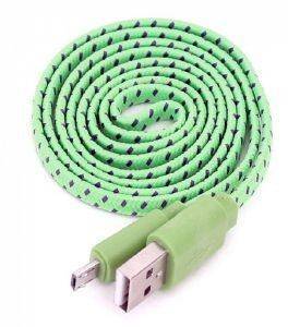 OMEGA OUFBFCG FABRIC BRAIDED MICRO USB TO USB FLAT CABLE 1M GREEN