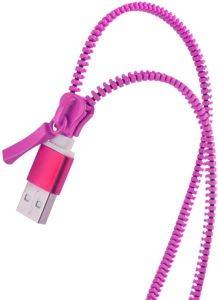 FOREVER 2IN1 USB ZIPPER CABLE WITH MICRO USB & LIGHTNING FOR APPLE IPHONE 5/6 PINK