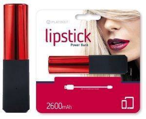 PLATINET 43639 LIPSTICK POWER BANK 2600MAH + MICRO USB CABLE RED