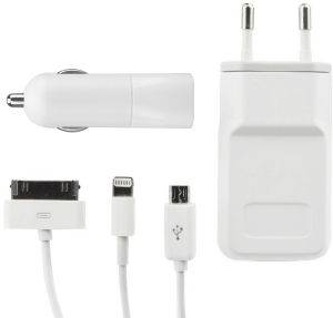 BLUE STAR 4IN 1 WALL/CAR CHARGER SET FOR IPHONE 3/4/5/6/7 MICRO USB 1A