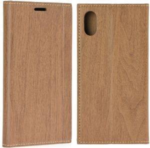 FORCELL LEATHER WOOD BOOK FLIP CASE FOR APPLE IPHONE X BROWN