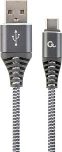 CABLEXPERT CC-USB2B-AMCM-2M-WB2 COTTON BRAIDED CHARGING CABLE USB TYPE-C GREY/WHITE 2 M