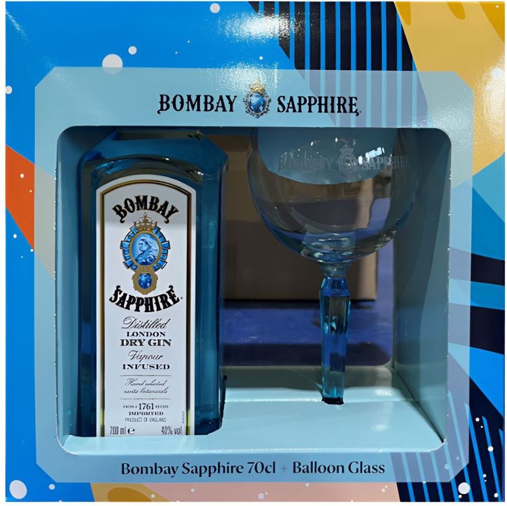 GIN BOMBAY SAPPHIRE 700 ML ΣΕ ΣΥΣΚΕΥΑΣΙΑ ΔΩΡΟΥ ΜΕ BALLOON GLASS BOMBAY SAPPHIRE