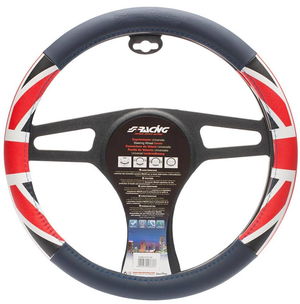 ΚΑΛΥΜΜΑ ΤΙΜΟΝΙΟΥ SIMONI RACING UK FLAG (ΣΗΜΑΙΑ ΑΓΓΛΙΑΣ) ΓΚΡΙ/ΚΟΚΚΙΝΟ 37-39CM SIMONI RACING