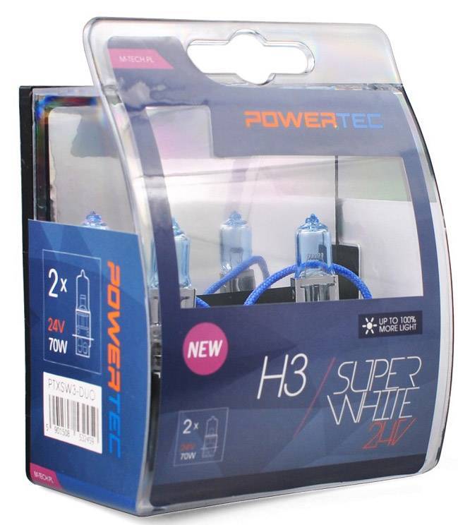 H3 24V 70W 3.450K PK22S POWERTECK SUPERWHITE BLISTER 2ΤΕΜ. M-TECH M-TECH