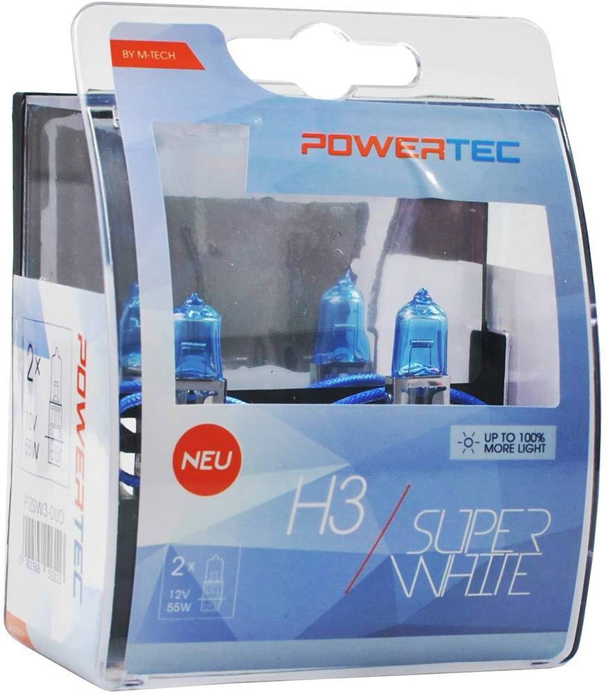 H3 12V 55W 3.450K PK22S POWERTECK SUPERWHITE 2ΤΕΜ.