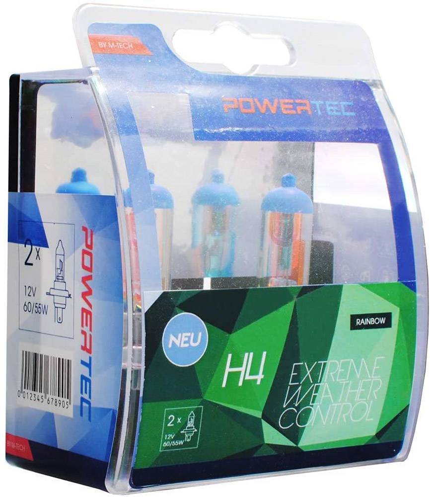 H4 ΛΑΜΠΑ 12V 60/55W P43T POWERTEC RAINBOW EXTREME WEATHER CONTROL M-TECH - 2 ΤΕΜ. M-TECH