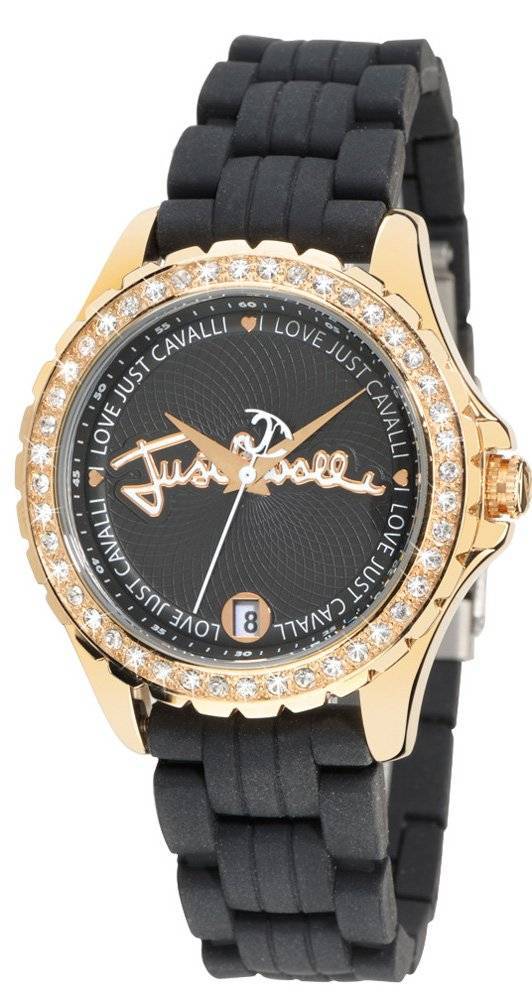 JUST CAVALLI ΓΥΝΑΙΚΕΙΟ ΡΟΛΟΙ JUST CAVALLI EASY BLACK RUBBER STRAP CRYSTAL LADIES