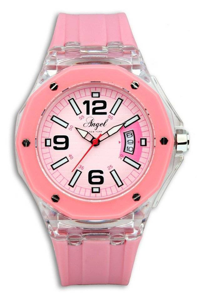 ANGEL ΓΥΝΑΙΚΕIΟ ΡΟΛOΙ ANGEL PINK RUBBER STRAP