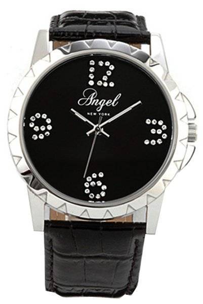 ANGEL ΓΥΝΑΙΚΕΙΟ ΡΟΛΟΙ ANGEL CRYSTAL BLACK LEATHER STRAP