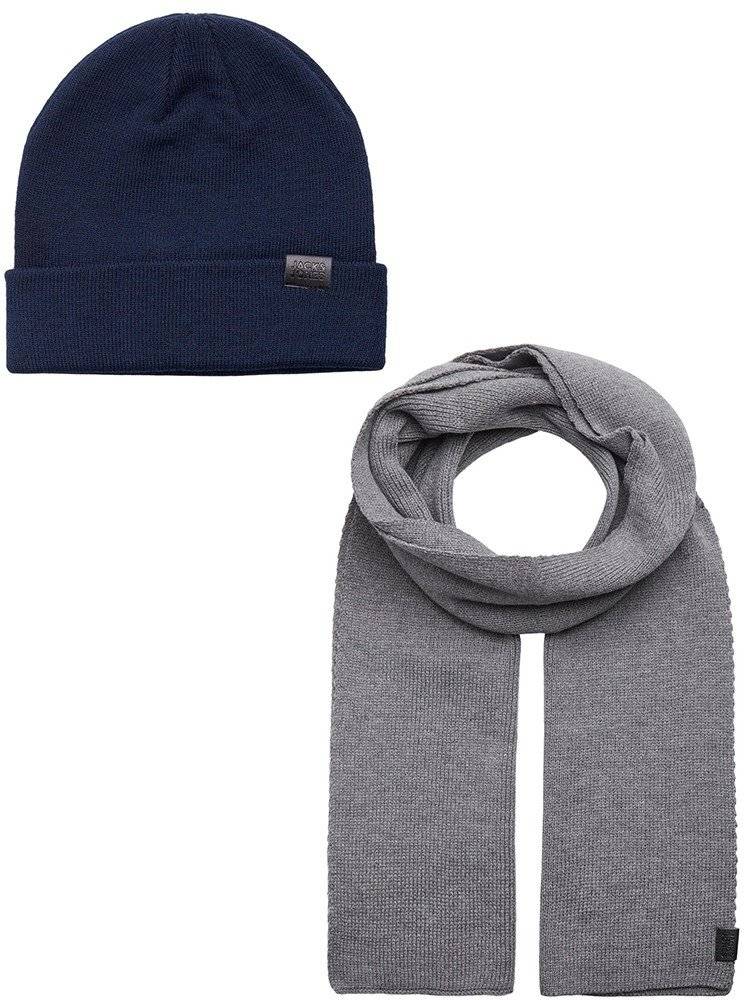 JACK - JONES ΣΕΤ ΣΚΟΥΦΟΣ - ΚΑΣΚΟΛ JACK - JONES JACJOLLY GIFTBOX 12163827 ΣΚΟΥΡΟ ΜΠΛΕ/ΓΚΡΙ ΜΕΛΑΝΖΕ