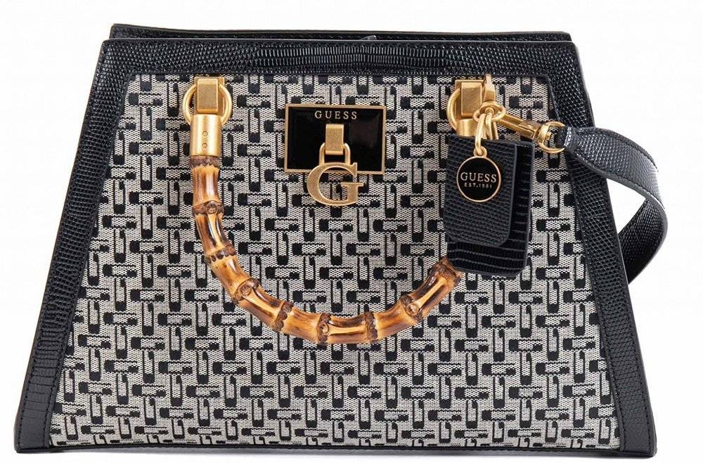 ΤΣΑΝΤΑ ΧΕΙΡΟΣ GUESS STEPHI BAMBOO HWJK7875080 LOGO ΜΑΥΡΟ
