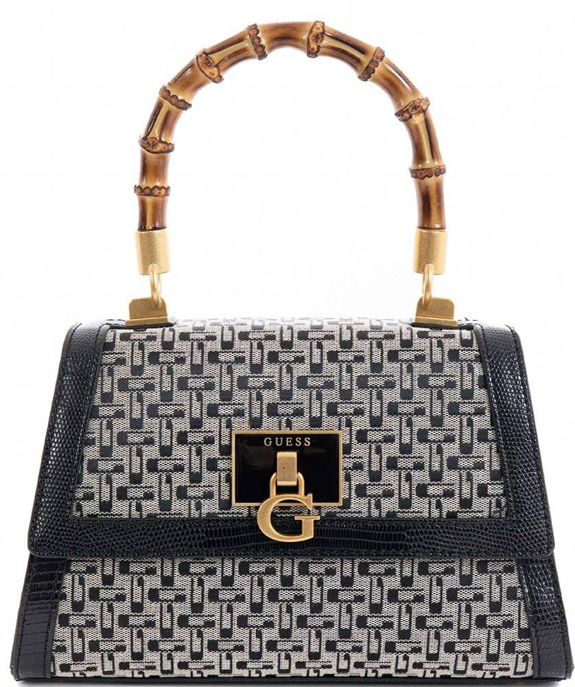 GUESS ΤΣΑΝΤΑ ΧΕΙΡΟΣ GUESS STEPHI BAMBOO FLAP HWJK7875210 LOGO ΜΑΥΡΟ