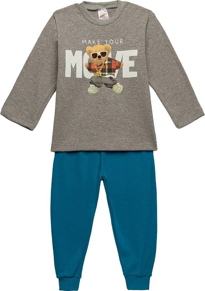 ΠΥΤΖΑΜΕΣ MINERVA MOVE BEAR PUNTO DI ROMA ΓΚΡΙ ΜΕΛΑΝΖΕ/ΠΕΤΡΟΛ (90-98CM)-(2-3 ΕΤΩΝ)