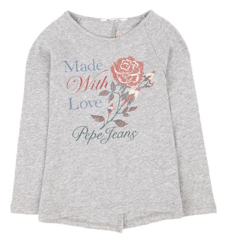 ΜΠΛΟΥΖΑ ΜΑΚΡΥΜΑΝΙΚΗ PEPE JEANS KIRA ΓΚΡΙ/ΡΟΖ (92ΕΚ.)-(1-2ΕΤΩΝ) PEPE JEANS