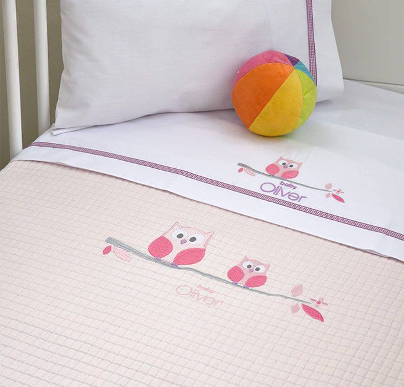 ΚΟΥΒΕΡΤΑ ΠΙΚΕ BABY OLIVER SWEET PINK OWL ΛΕΥΚΟ/ΡΟΖ 100X140CM