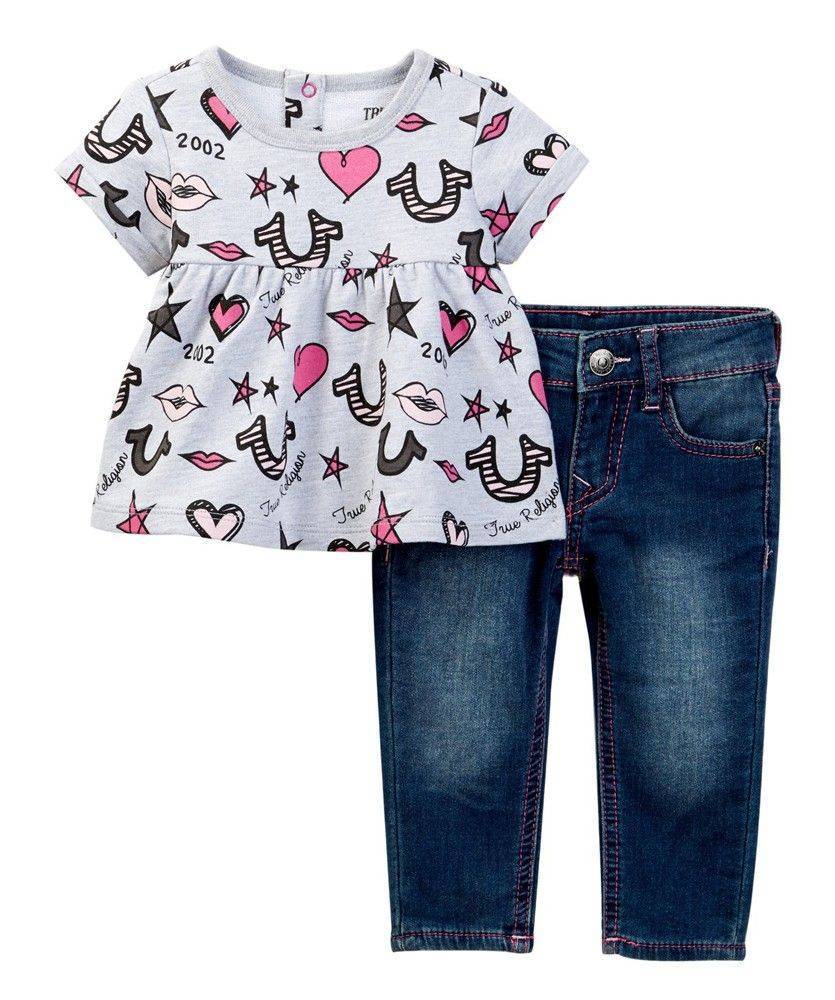 ΣΕΤ T-SHIRT/JEAN TRUE RELIGION LIPS AND STARS TR246ST32 ΓΚΡΙ ΜΕΛΑΝΖΕ/ΜΠΛΕ (92ΕΚ.)-(1-2 ΕΤΩΝ) TRUE RELIGION