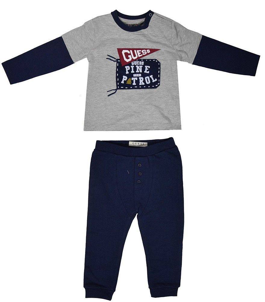 ΣΕΤ ΜΠΛΟΥΖΑ ΜΑΚΡΥΜΑΝΙΚΗ/ΠΑΝΤΕΛΟΝΙ GUESS KIDS I84G19 K7PI0 ΓΚΡΙ ΜΕΛΑΝΖΕ/ΜΠΛΕ (76ΕΚ.)-(9-12ΜΗΝΩΝ GUESS KIDS