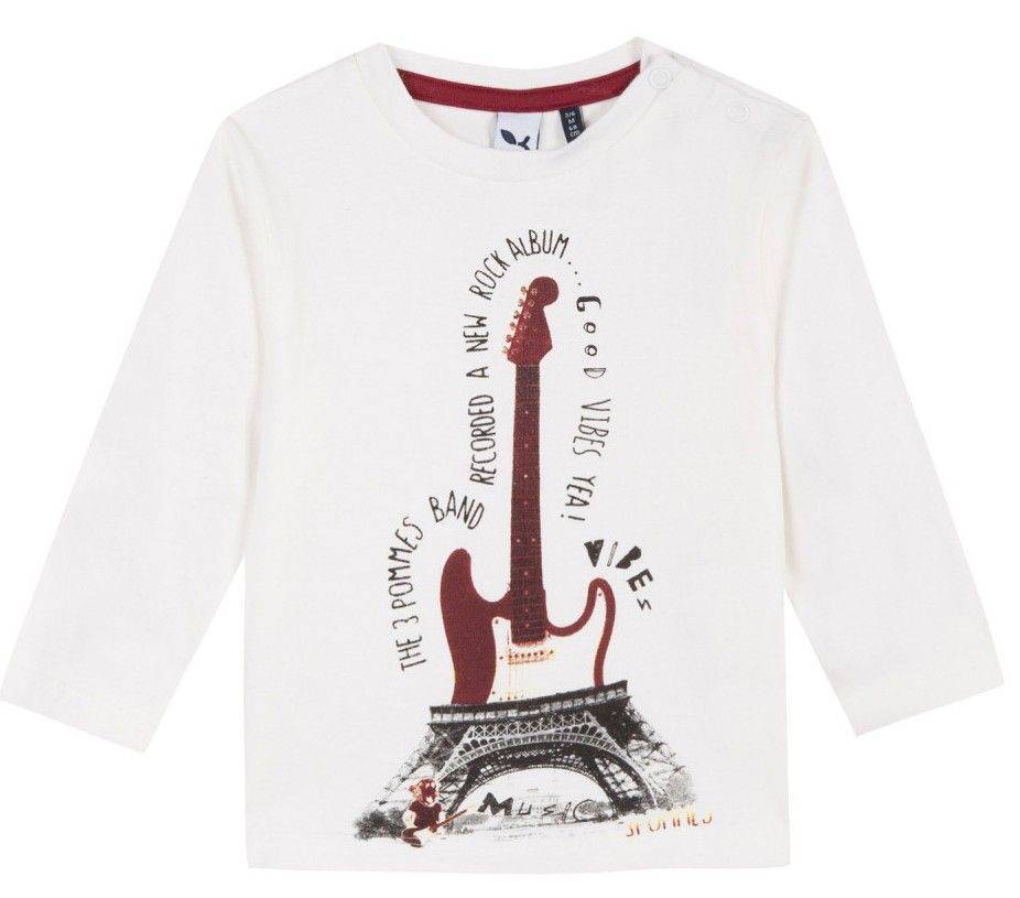 ΜΠΛΟΥΖΑ ΜΑΚΡΥΜΑΝΙΚΗ 3 POMMES 3M10013 ΛΕΥΚΟ (92CM)-(18M-2A) 3 POMMES