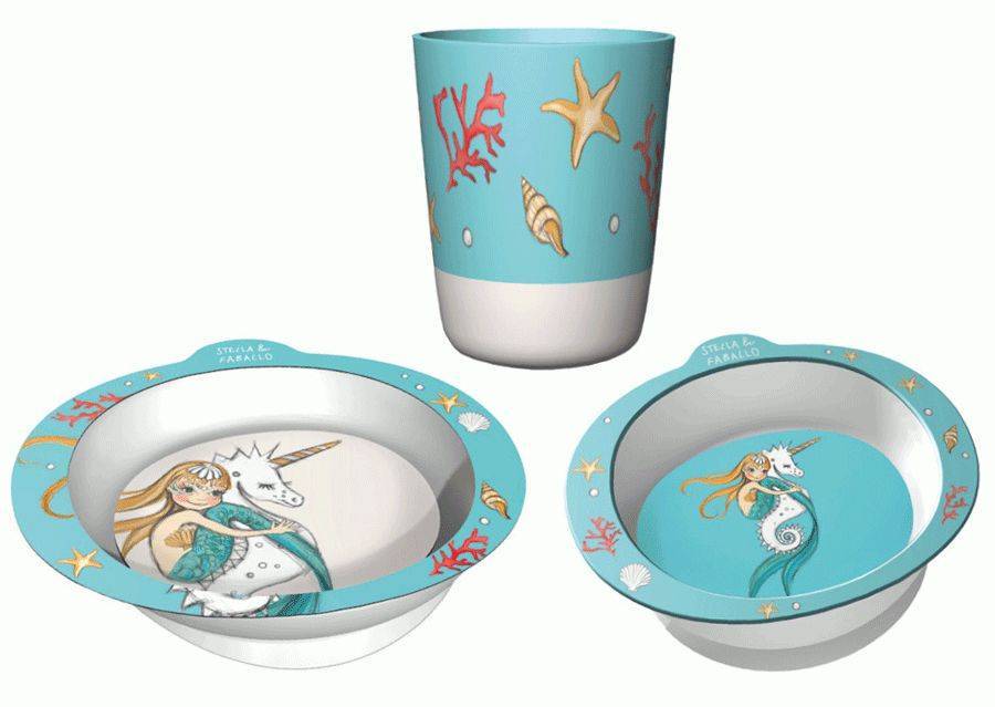 ΣΕΤ ΦΑΓΗΤΟΥ BAMBOO MERMAID WITH UNICORN ΓΑΛΑΖΙΟ/ΛΕΥΚΟ 3TMX