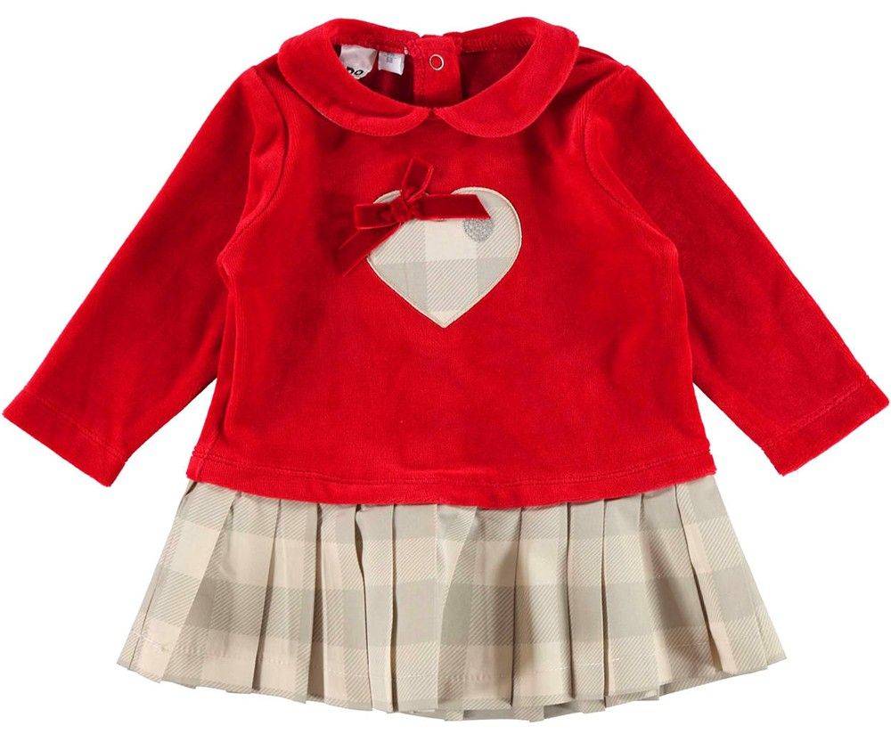 IDO ΒΡΕΦΙΚΟ ΦΟΡΕΜΑ VELOUR IDO CHENILLE DRESS 4.V429/00 ΜΕ ΠΙΕΤΕΣ ΚΟΚΚΙΝΟ/ΜΠΕΖ (80 ΕΚ.)-(9-12 ΜΗΝΩΝ)