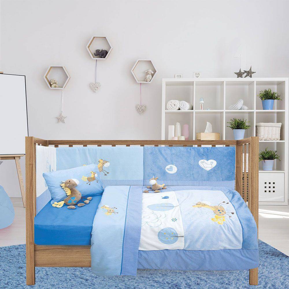 ΣΕΤ ΚΟΥΒΕΡΛΙ-ΜΑΞΙΛΑΡΟΘΗΚΗ-ΛΟΥΤΡΙΝΟ BABY DREAM LINE EMBROIDERY DAS HOME 6335 ΣΙΕΛ ANIMALS 110X150CM
