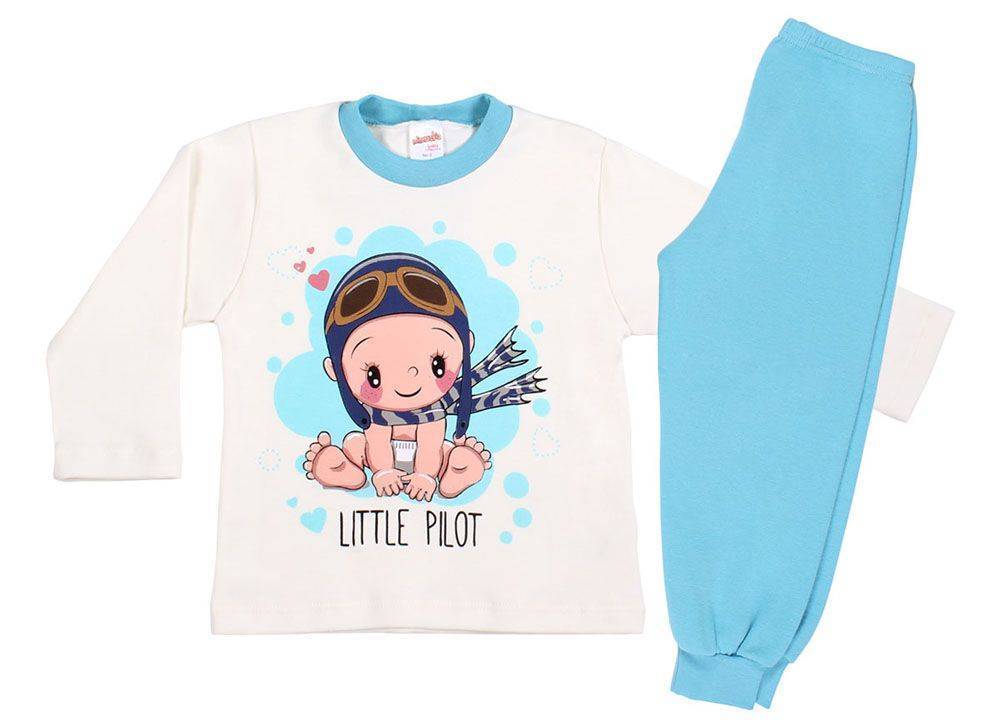 ΠΥΖΑΜΑΚΙΑ MINERVA ΜΑΚΡΥ ΜΑΝΙΚΙ LITTLE PILOT ΕΚΡΟΥ/ΤΙΡΚΟΥΑΖ (70ΕΚ.)-(6-12 ΜΗΝΩΝ) MINERVA