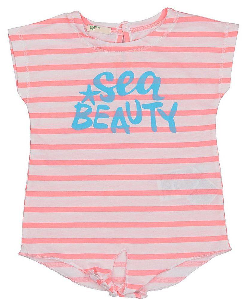 BENETTON ΜΠΛΟΥΖΑ ΜΕ ΚΟΝΤΟ ΜΑΝΙΚΙ SUMMER HER ΡΙΓΕ ΛΕΥΚΟ/ΠΟΡΤΟΚΑΛΙ FLUO (68 CM)-(6-9 ΜΗΝΩΝ)