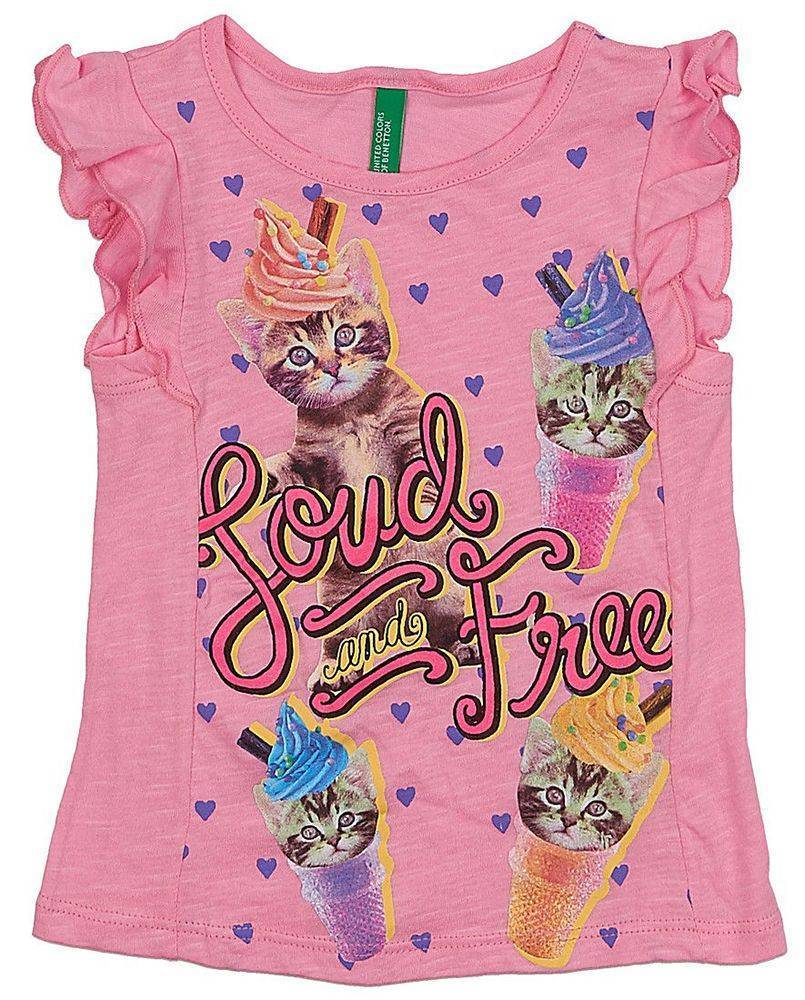 TOP BENETTON T-SHIRT MANIA ΓΑΤΑ CUPCAKES ΡΟΖ (90 CM)-(2 ΕΤΩΝ)