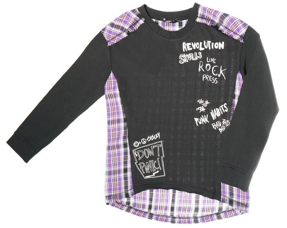 ΜΠΛΟΥΖΑ ΜΑΚΡΥΜΑΝΙΚΗ SISLEY DO IT YOURS ΚΑΡΟ ΜΑΥΡΟ/ΜΩΒ (150 CM)-(10-11 ΕΤΩΝ) SISLEY