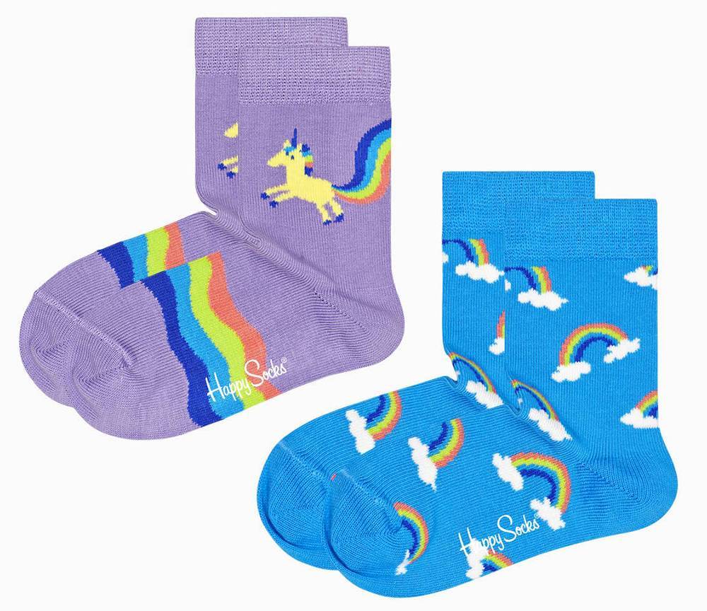 ΚΑΛΤΣΕΣ HAPPY SOCKS 2-PACK KIDS UNICORN AND RAINBOW KUNR02-5000 ΜΩΒ/ΜΠΛΕ (EU:24-26) HAPPY SOCKS