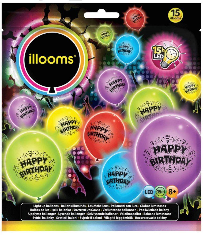 ΣΕΤ ΦΩΤΕΙΝΑ ΜΠΑΛΟΝΙΑ GIOCHI PREZIOSI ILLOOMS LED BALLOONS HAPPY BIRTHDAY 15ΤΜΧ (LLM17000) GIOCHI PREZIOSI