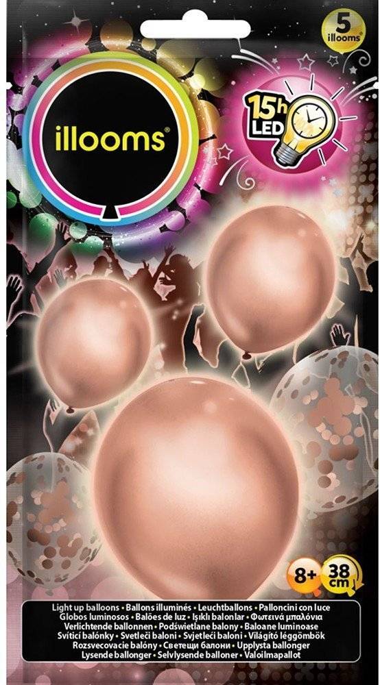 ILLOOMS LED BALLOONS CONFETTI 5ΤΜΧ ΡΟΖ ΧΡΥΣΟ GIOCHI PREZIOSI