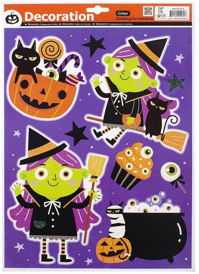 FUN WORLD ΑΥΤΟΚΟΛΛΗΤΑ ΠΑΡΑΘΥΡΟΥ HALLOWEEN FUN WORLD ΜΕ GLITTER ΜΩΒ 29Χ41CM (5903)