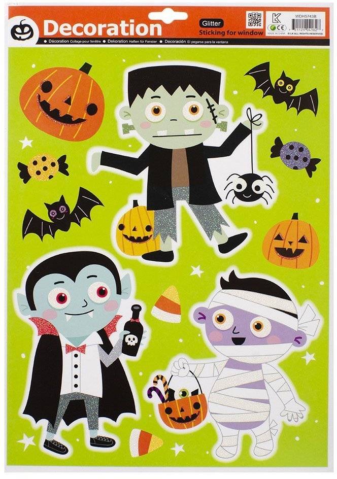 FUN WORLD ΑΥΤΟΚΟΛΛΗΤΑ ΠΑΡΑΘΥΡΟΥ HALLOWEEN FUN WORLD ΜΕ GLITTER ΛΑΧΑΝΙ 29Χ41CM (5903)