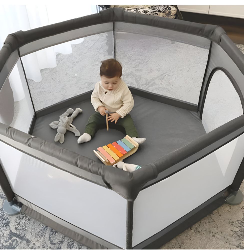 DREAMBABY ΠΑΡΚΟ ΕΞΑΓΩΝΟ ΥΦΑΣΜΑΤΙΝΟ DREAMBABY TAUPE