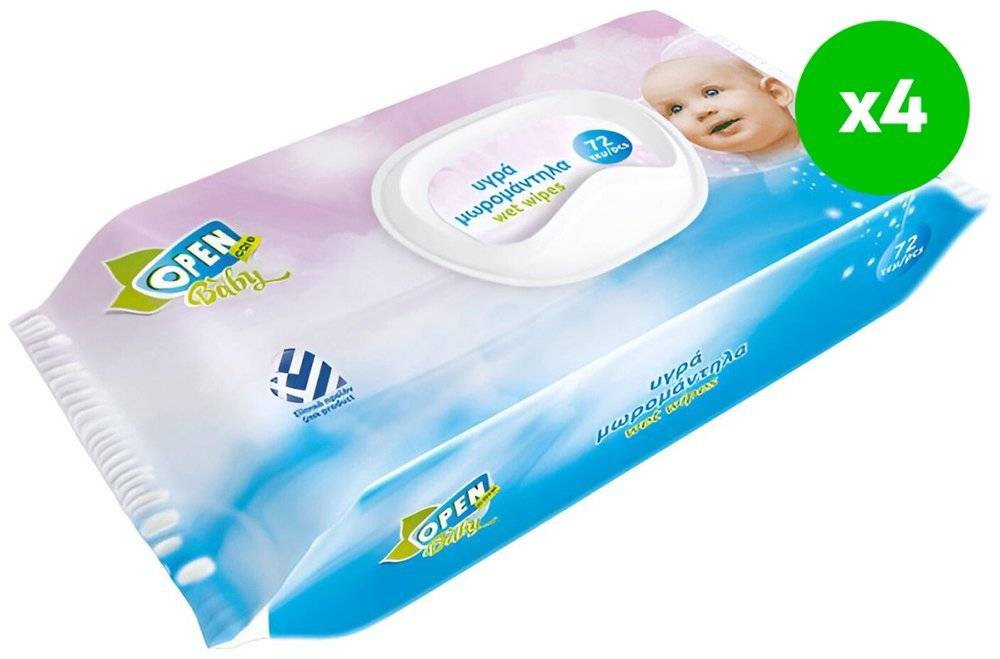 ΜΩΡΟΜΑΝΤΗΛΑ OPEN CARE BABY ΜΕ ΚΑΠΑΚΙ 4Χ72 ΤΜΧ OPEN CARE